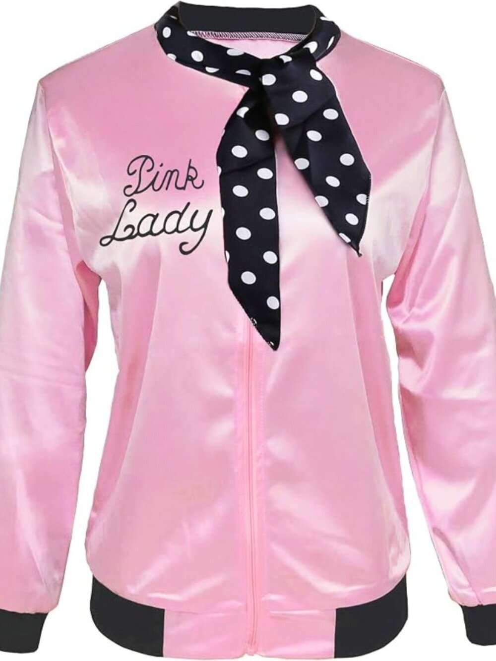 1950s Rhinestone Pink Ladies Satin Jacket w/ Neck Scarf T Bird Halloween